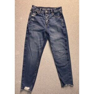 American Eagle Blue Denim Mom Jeans - Women's Size 0 Short- Raw Hem